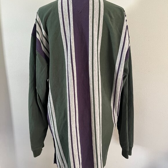 VTG Tommy Hilfiger Sz L Vertical Stripe Varsity Sports Rugby Shirt - Picture 5 of 14